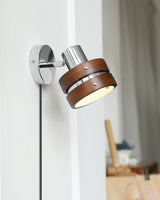 Modern Walnut Wood and Chrome Plug In Wall Sconce with Adjustable Tilt Head