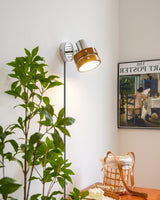 Modern Walnut Wood and Chrome Plug In Wall Sconce with Adjustable Tilt Head