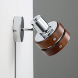 Modern Walnut Wood and Chrome Plug In Wall Sconce with Adjustable Tilt Head