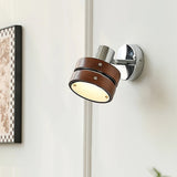 Modern Walnut Wood and Chrome Wall Sconce Set of 2 Adjustable Japanese Style Indoor Lamp