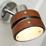 Modern Walnut Wood and Chrome Wall Sconce Set of 2 Adjustable Japanese Style Indoor Lamp