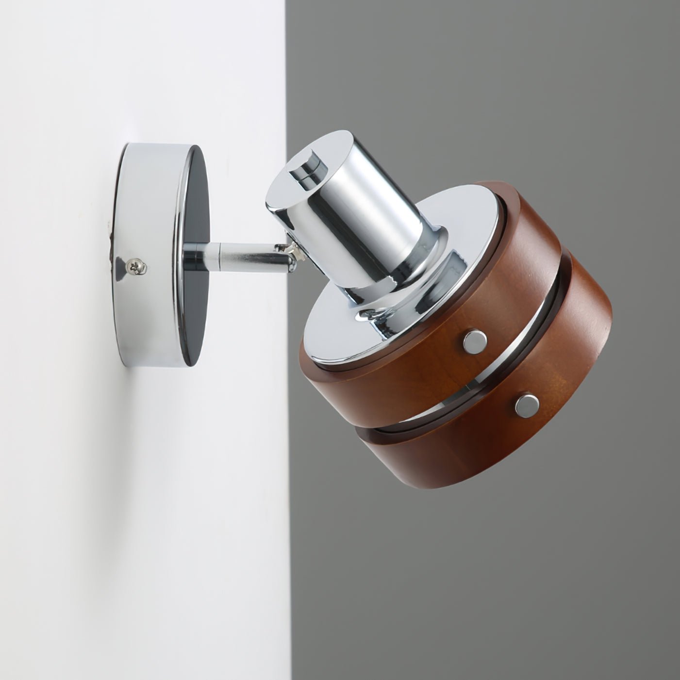 Modern Walnut Wood and Chrome Wall Sconce Set of 2 Adjustable Japanese Style Indoor Lamp