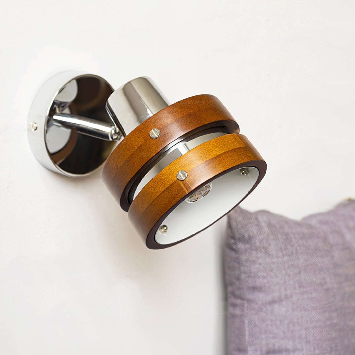 Modern Walnut Wood and Chrome Wall Sconce Set of 2 Adjustable Japanese Style Indoor Lamp