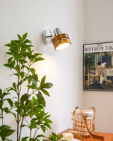 Modern Walnut Wood and Chrome Wall Sconce Set of 2 Adjustable Japanese Style Indoor Lamp
