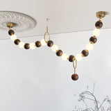 Modern Walnut Wood and Frosted Bead Necklace Chandelier LED Gasolier Pendant Light