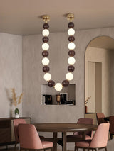 Modern Walnut Wood and Frosted Bead Necklace Chandelier LED Gasolier Pendant Light