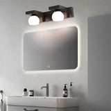 Modern Walnut Wood Bathroom Vanity Light with Adjustable Spotlights and Glass Shades 2 or 3 Lights