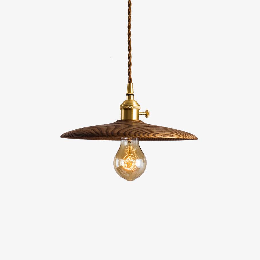 Modern Walnut Wood Conical Pendant Light with Brass Accents for Home Decor