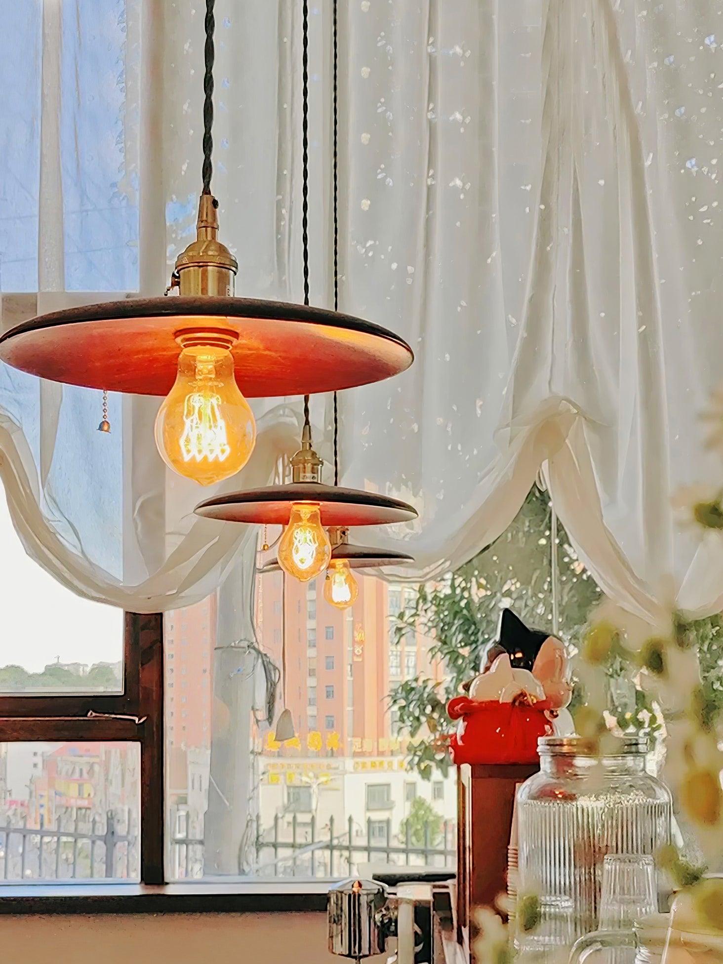 Modern Walnut Wood Conical Pendant Light with Brass Accents for Home Decor