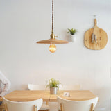 Modern Walnut Wood Conical Pendant Light with Brass Accents for Home Decor
