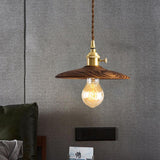 Modern Walnut Wood Conical Pendant Light with Brass Accents for Home Decor