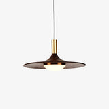 Modern Walnut Wood Dish LED Pendant Light Brass and Walnut Finished Hanging Lamp