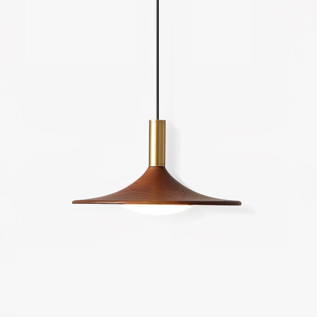 Modern Walnut Wood Dish LED Pendant Light Brass and Walnut Finished Hanging Lamp