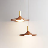 Modern Walnut Wood Dish LED Pendant Light Brass and Walnut Finished Hanging Lamp