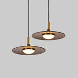 Modern Walnut Wood Dish LED Pendant Light Brass and Walnut Finished Hanging Lamp