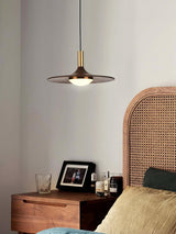 Modern Walnut Wood Dish LED Pendant Light Brass and Walnut Finished Hanging Lamp