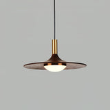 Modern Walnut Wood Dish LED Pendant Light Brass and Walnut Finished Hanging Lamp