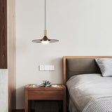 Modern Walnut Wood Dish LED Pendant Light Brass and Walnut Finished Hanging Lamp