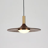 Modern Walnut Wood Dish LED Pendant Light Brass and Walnut Finished Hanging Lamp