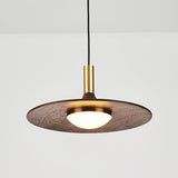 Modern Walnut Wood Dish LED Pendant Light Brass and Walnut Finished Hanging Lamp