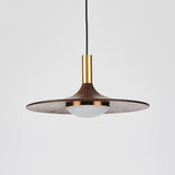 Modern Walnut Wood Dish LED Pendant Light Brass and Walnut Finished Hanging Lamp