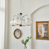 Modern Walnut Wood Flower Bud Chandelier with Frosted Glass Shades and Chrome Finish