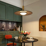 Modern Walnut Wood Flying Saucer Pendant Light Nordic LED Hanging Chandelier for Dining Room