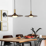 Modern Walnut Wood Flying Saucer Pendant Light Nordic LED Hanging Chandelier for Dining Room