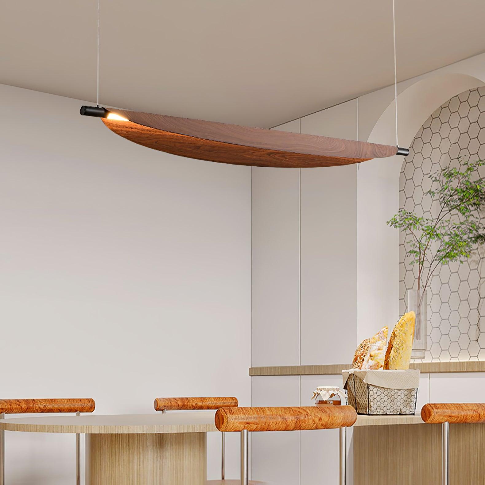 Modern Walnut Wood Grain LED Board Pendant Light for Office and Dining Room