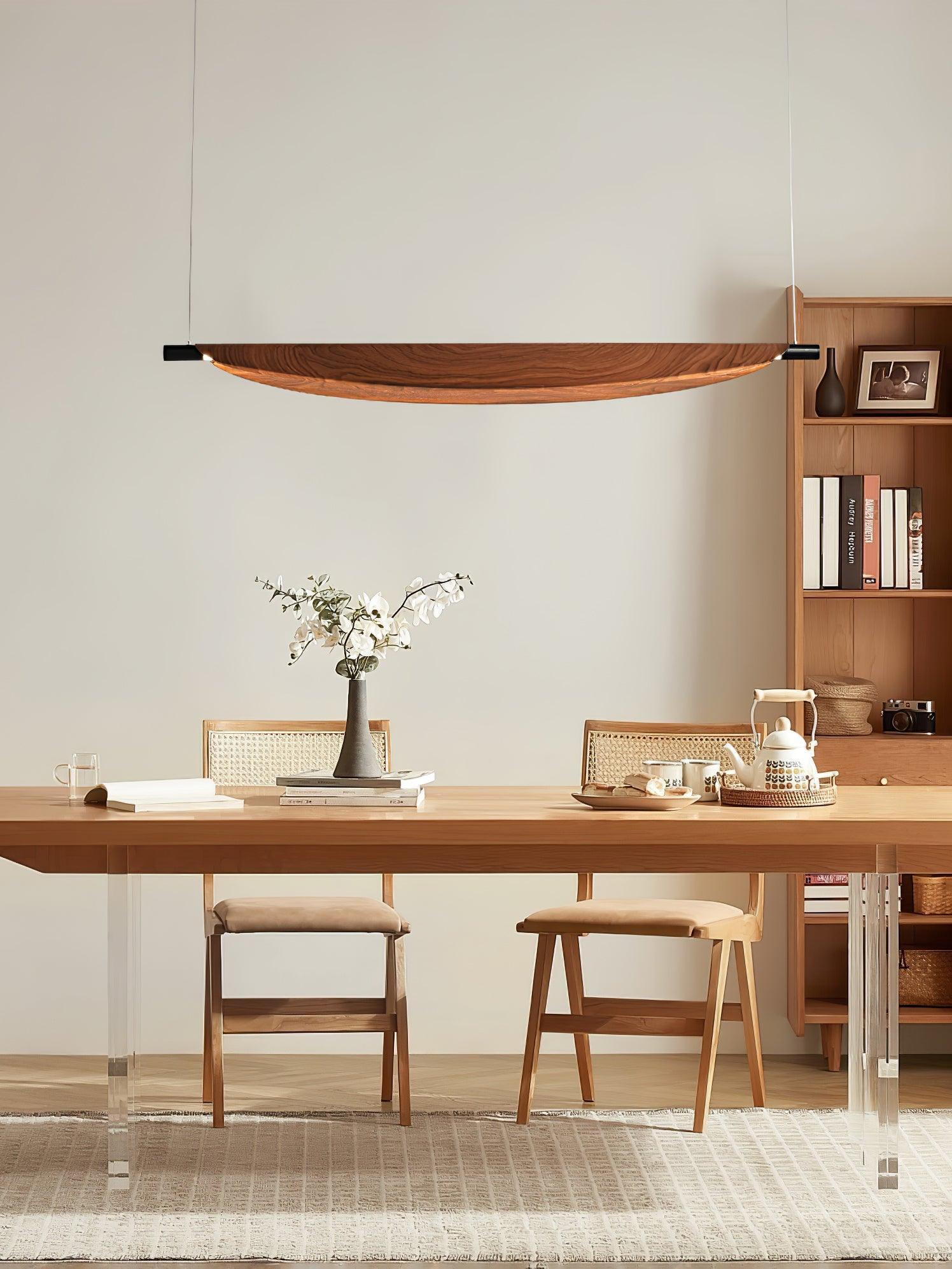 Modern Walnut Wood Grain LED Board Pendant Light for Office and Dining Room