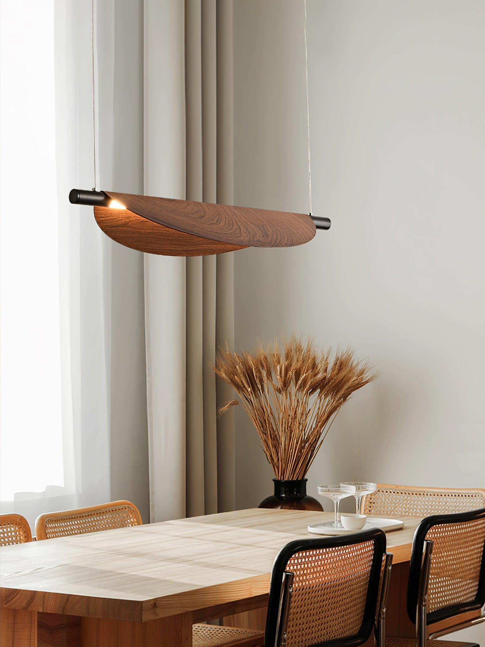 Modern Walnut Wood Grain LED Board Pendant Light for Office and Dining Room