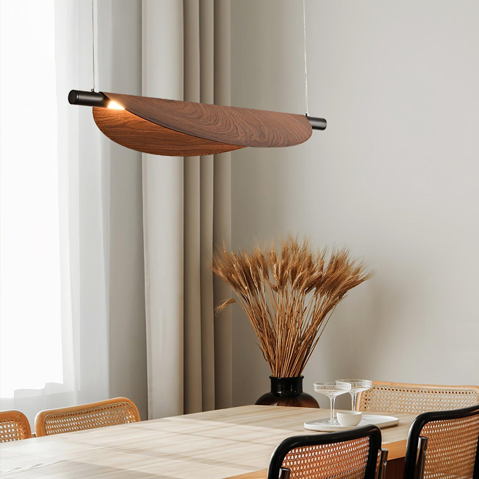 Modern Walnut Wood Grain LED Board Pendant Light for Office and Dining Room