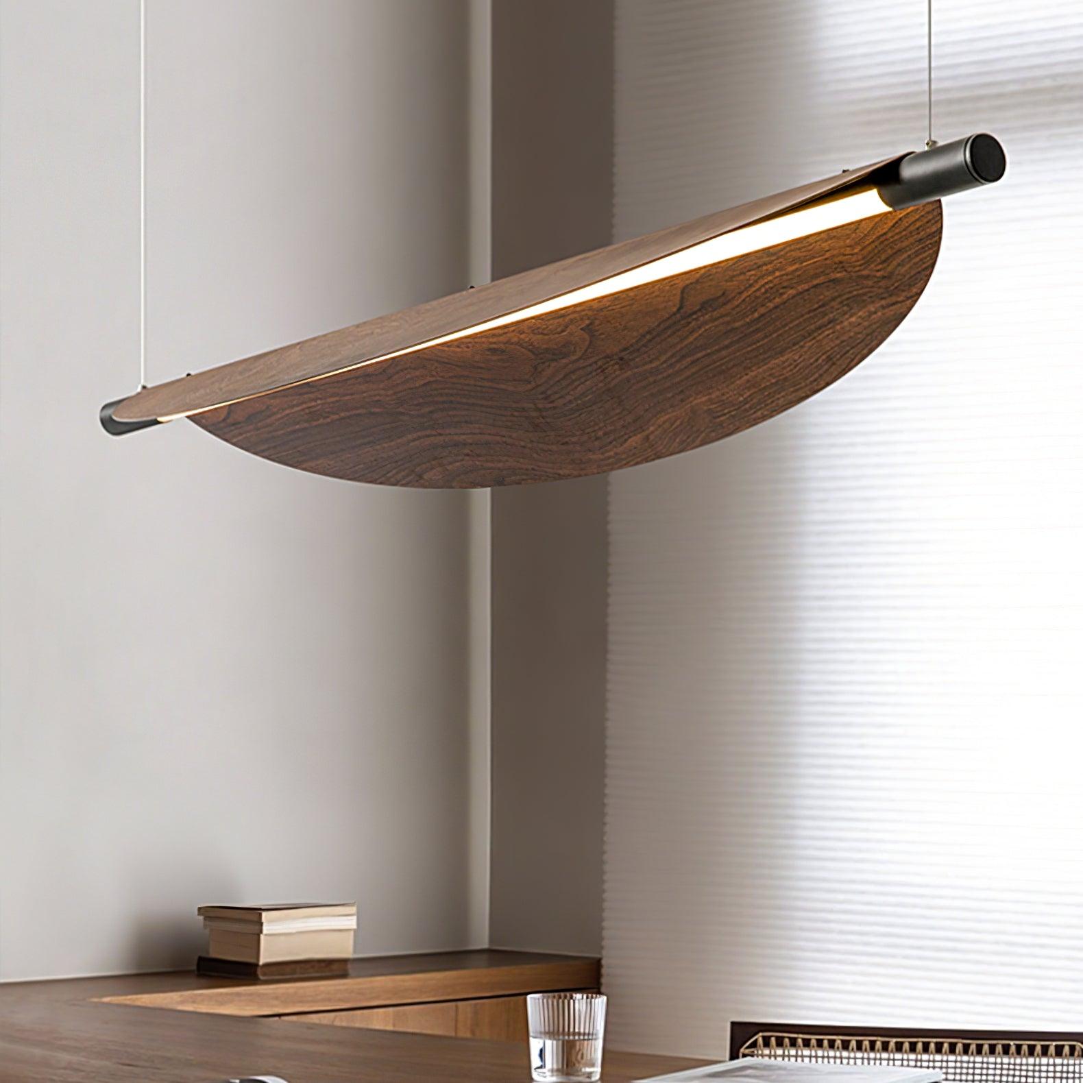 Modern Walnut Wood Grain LED Board Pendant Light for Office and Dining Room