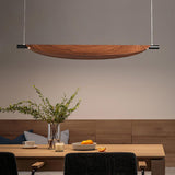 Modern Walnut Wood Grain LED Board Pendant Light for Office and Dining Room