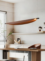 Modern Walnut Wood Grain LED Board Pendant Light for Office and Dining Room