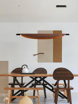 Modern Walnut Wood Grain LED Board Pendant Light for Office and Dining Room
