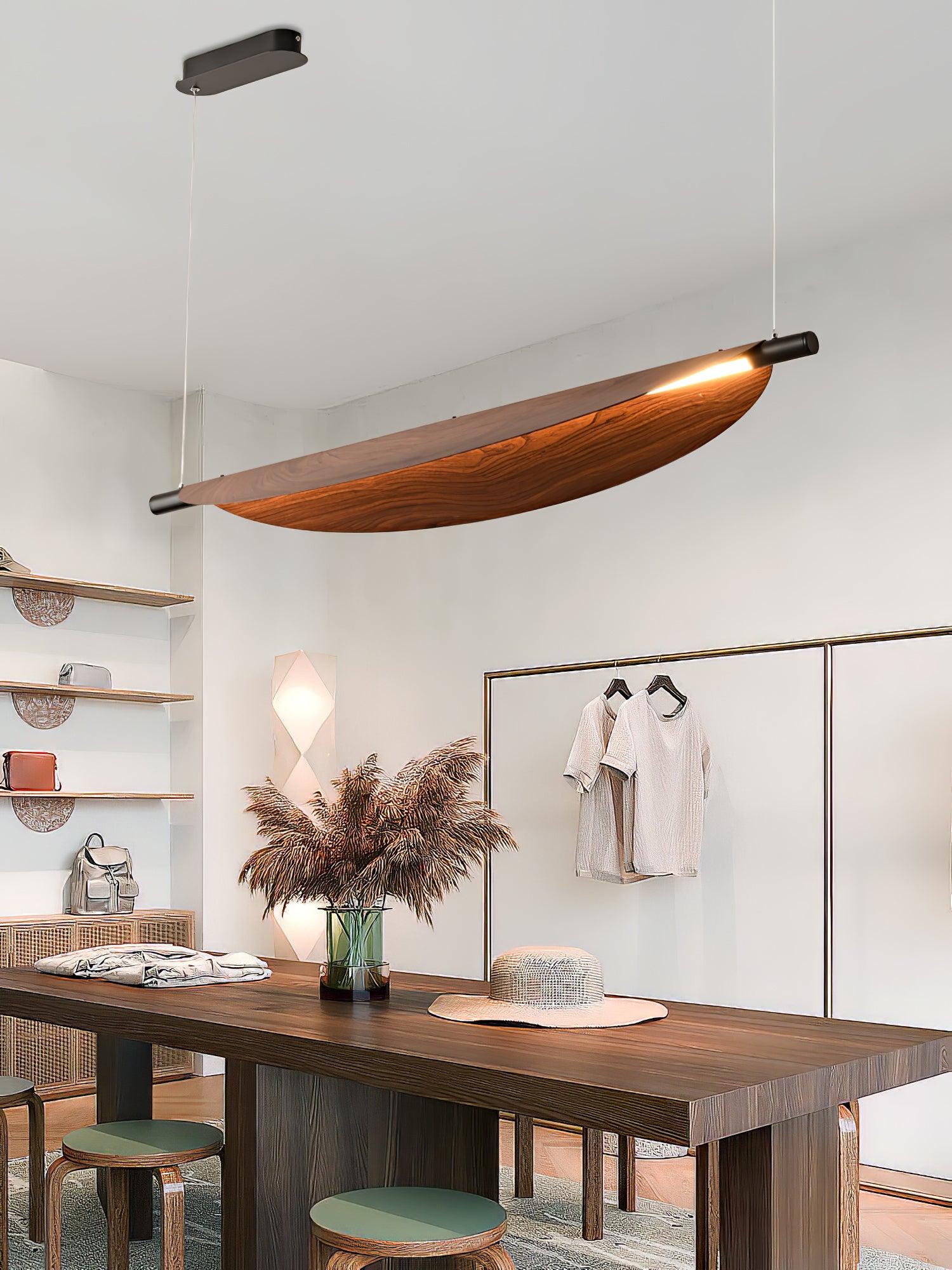 Modern Walnut Wood Grain LED Board Pendant Light for Office and Dining Room