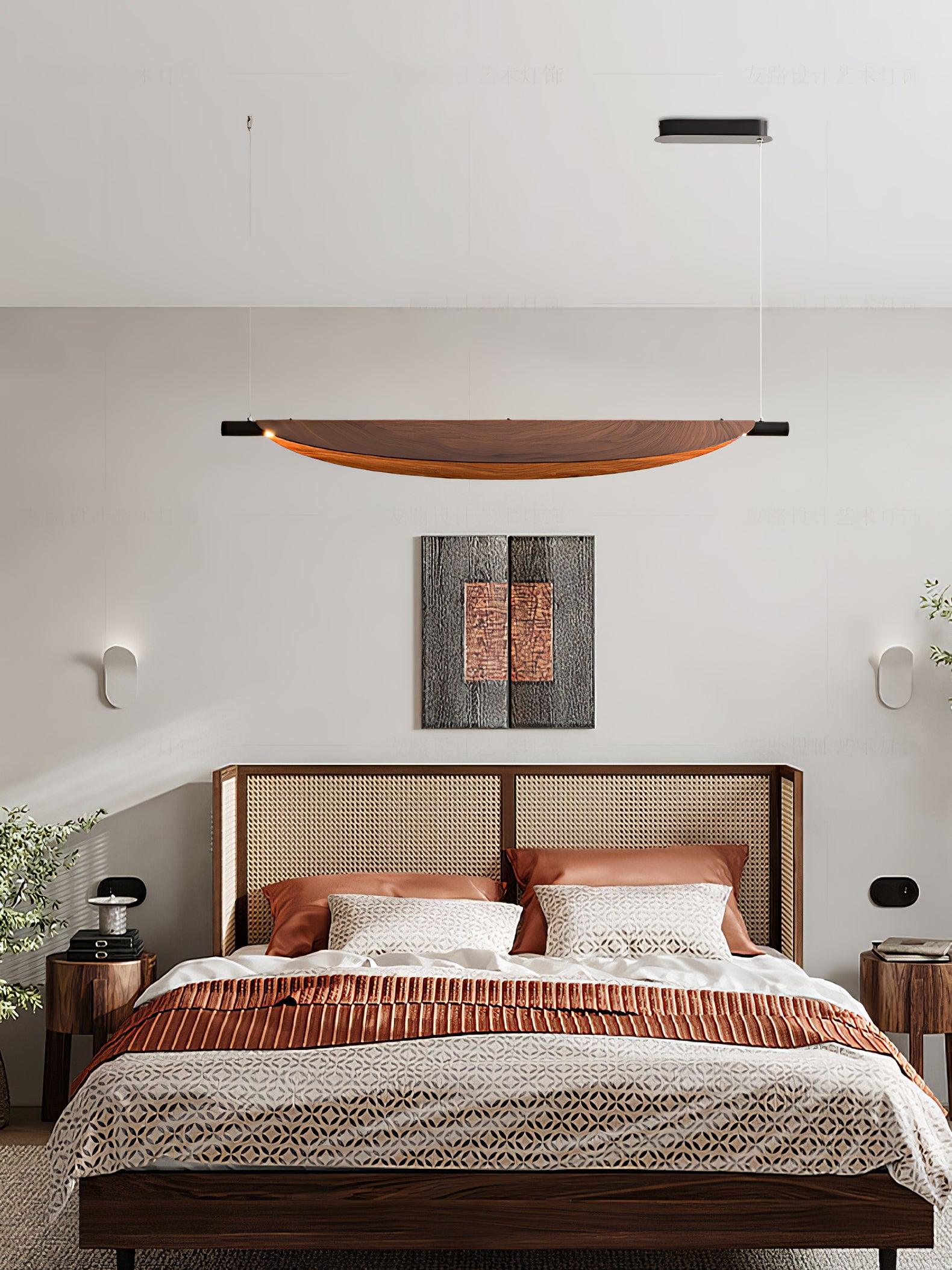 Modern Walnut Wood Grain LED Board Pendant Light for Office and Dining Room