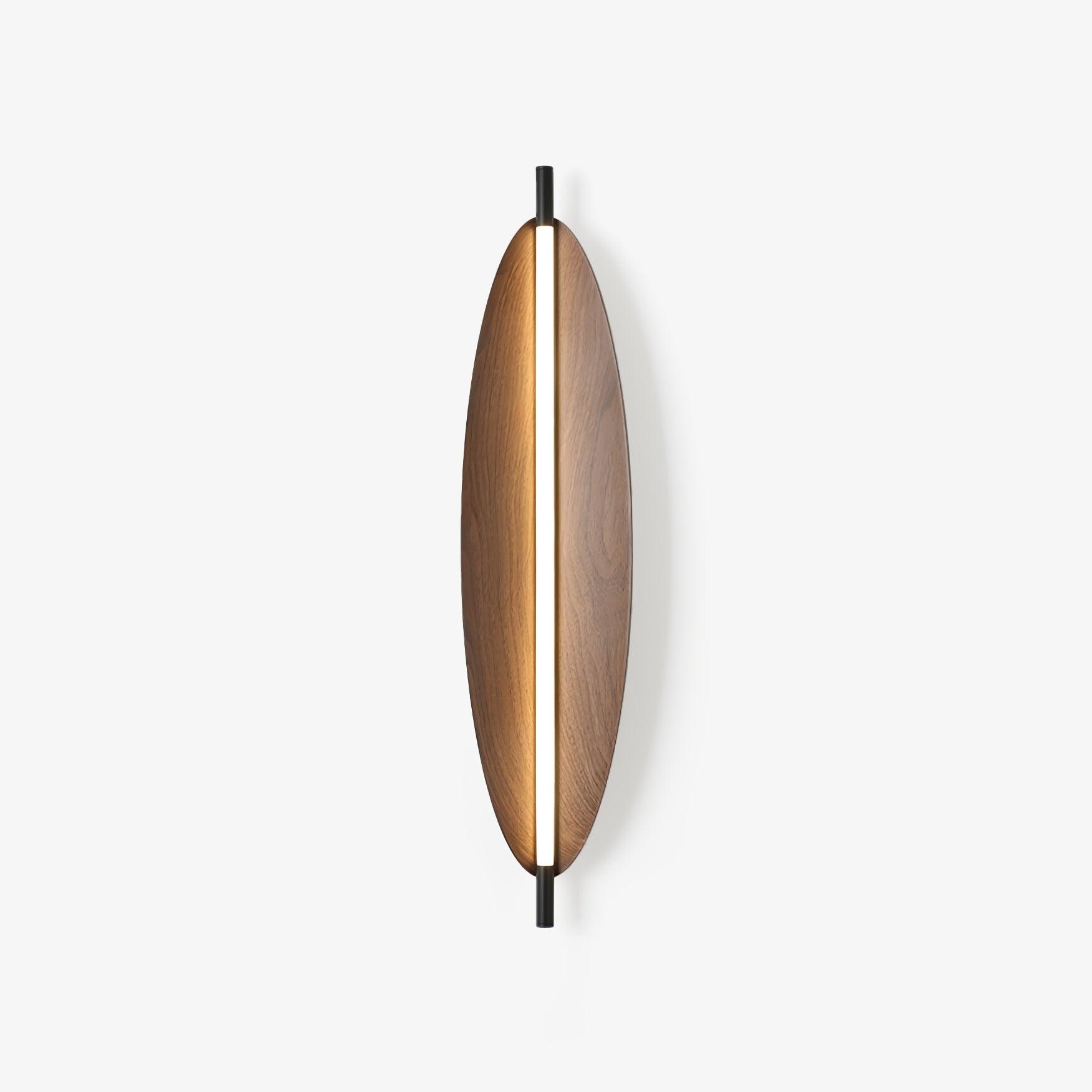 Modern Walnut Wood Grain LED Wall Sconce with Sleek Minimalist Board Design and Warm Lighting