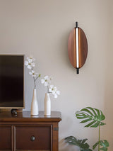 Modern Walnut Wood Grain LED Wall Sconce with Sleek Minimalist Board Design and Warm Lighting