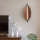 Modern Walnut Wood Grain LED Wall Sconce with Sleek Minimalist Board Design and Warm Lighting
