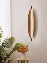 Modern Walnut Wood Grain LED Wall Sconce with Sleek Minimalist Board Design and Warm Lighting