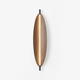 Modern Walnut Wood Grain LED Wall Sconce with Sleek Minimalist Board Design and Warm Lighting