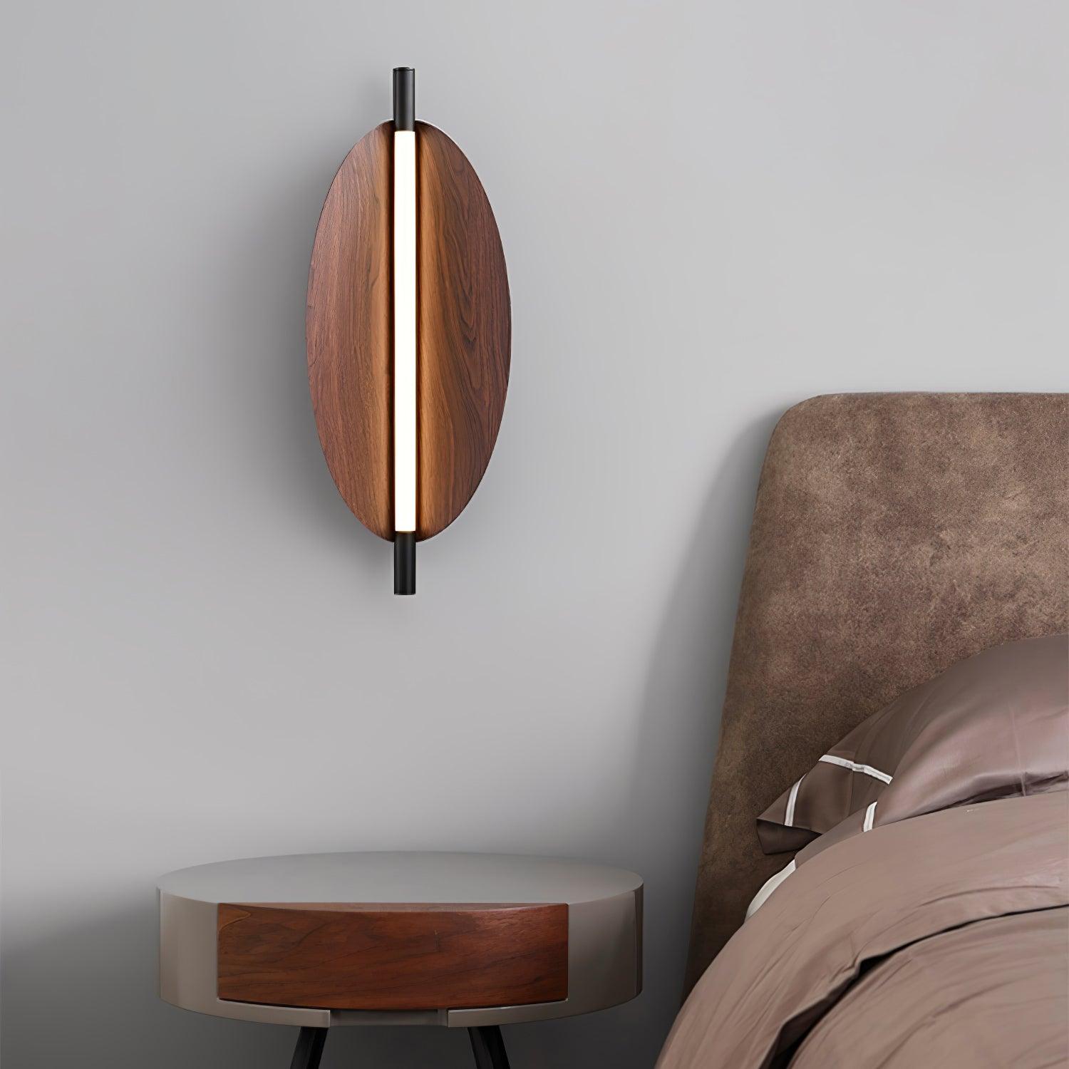 Modern Walnut Wood Grain LED Wall Sconce with Sleek Minimalist Board Design and Warm Lighting