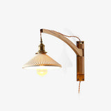 Modern Walnut Wood Swing Arm Wall Light with White Pleated Ceramic Shade