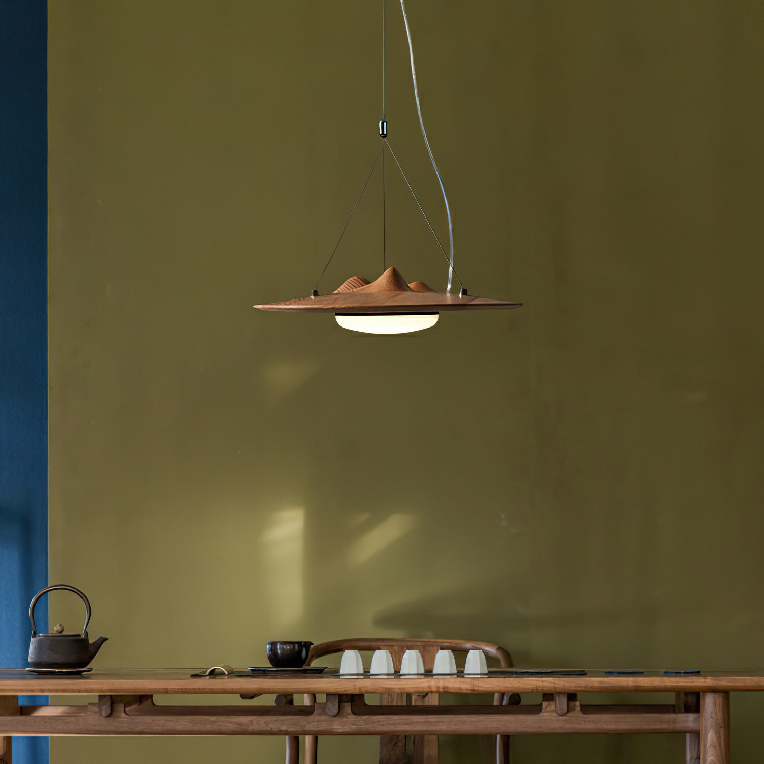 Modern Wanderer Halo Wooden LED Pendant Light Organic Undulating Geometric Hanging Lamp