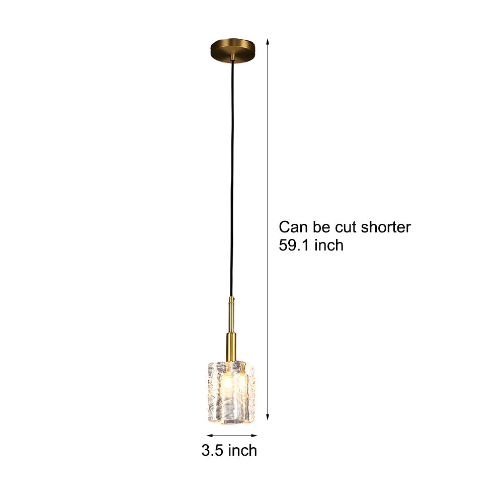 Modern Water Ripple Crystal Cube Pendant Light Brass Copper Rod Hanging Lamp for Kitchen Island