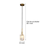 Modern Water Ripple Crystal Cube Pendant Light Brass Copper Rod Hanging Lamp for Kitchen Island
