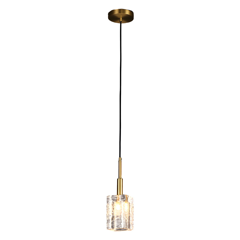 Modern Water Ripple Crystal Cube Pendant Light Brass Copper Rod Hanging Lamp for Kitchen Island