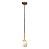 Modern Water Ripple Crystal Cube Pendant Light Brass Copper Rod Hanging Lamp for Kitchen Island